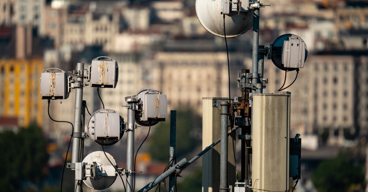Telecommunication antennas on a rooftop in Istanbul, showcasing modern urban infrastructure.
